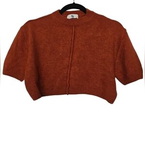 Wool blend short sleeves cropped sweater